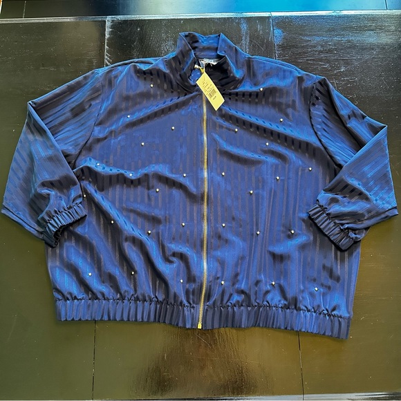 NWT Vintage 3XL XXXL Full Zip Gold and Blue Stripes Jacket Light weight Spring - Picture 1 of 11
